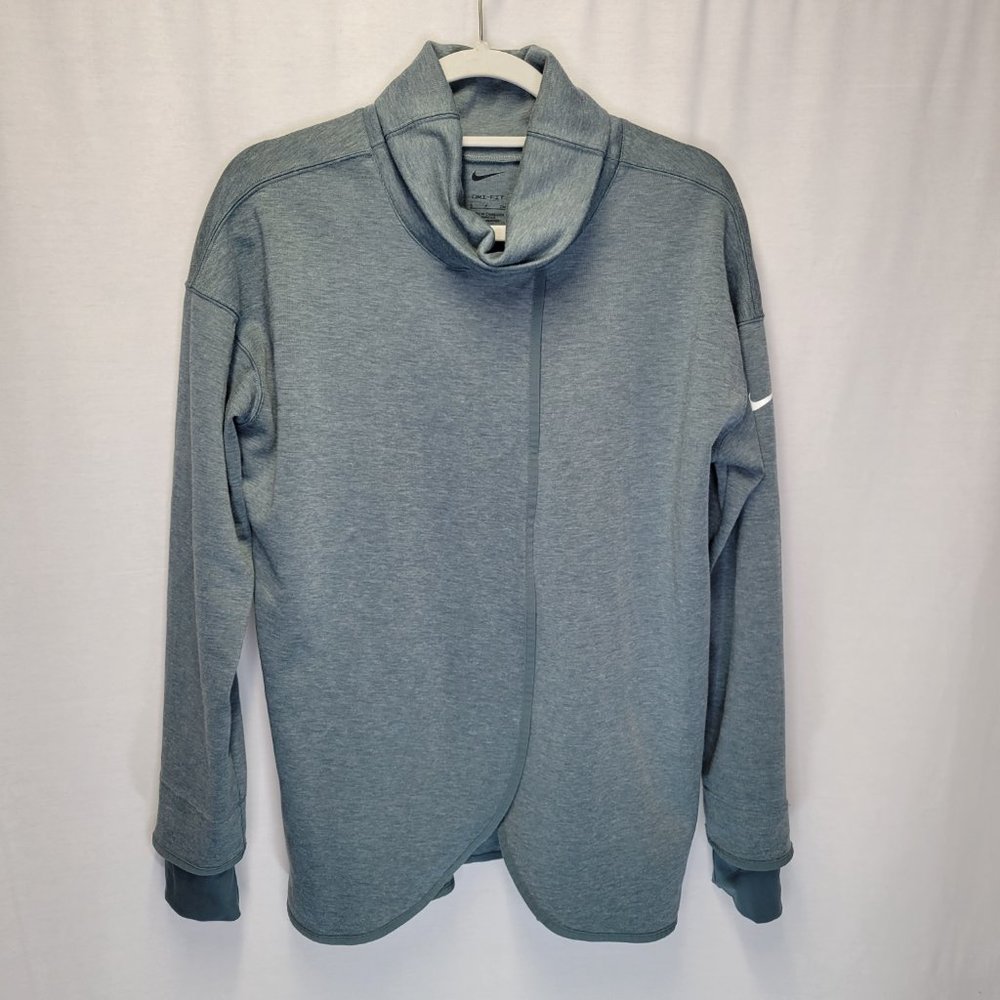 Nike Women's Small Pullover Sweatshirt Blue Wrap Front Pockets Double Cuff